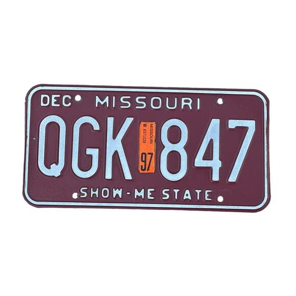 Missouri License Plate Show-Me State Dec 1997 Sticker Red White Automobile Tags - Picture 2 of 4
